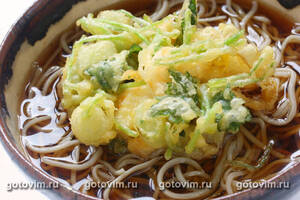 Гречневая лапша соба с овощной темпурой (Kakiage Soba Noodles Recipe/Hot Soba with Mixed Vegetable Tempura)