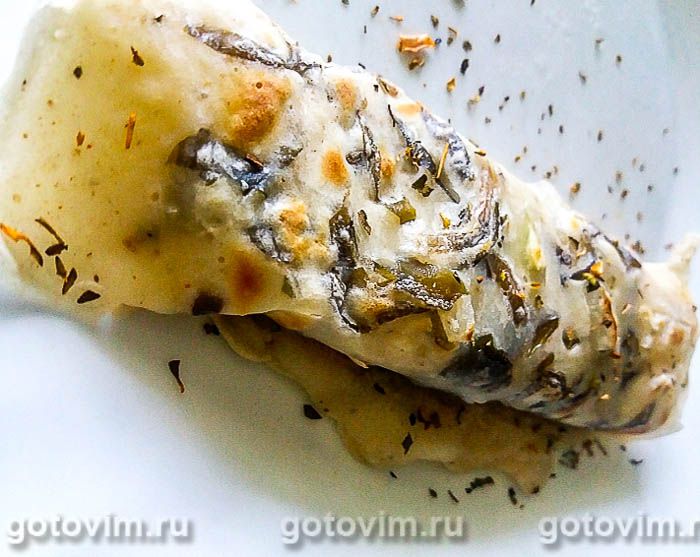 Постные блины с льняной мукой, морской капустой и луком. Фотография рецепта Постные блины с льняной мукой, морской капустой и луком. Фотография рецепта
