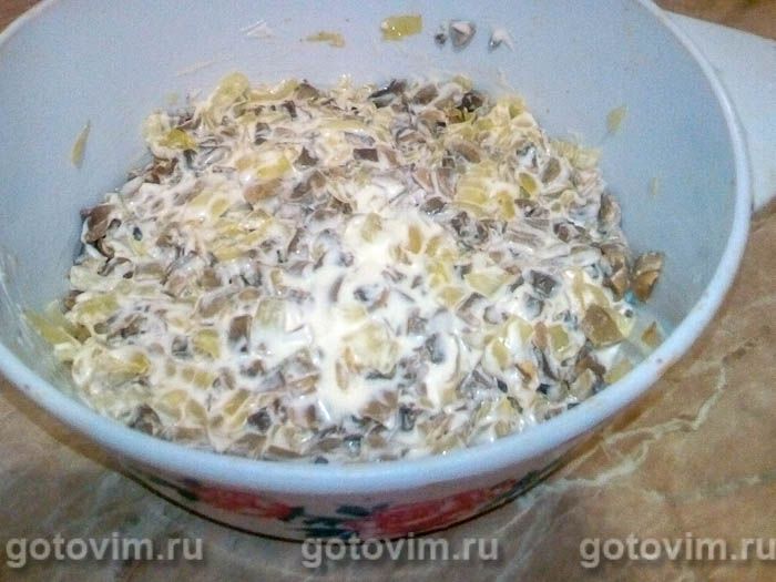 Фотографии рецепта Мешочки из блинов с грибами и сливками, 05 Мешочки из блинов с грибами и сливками, Шаг 05