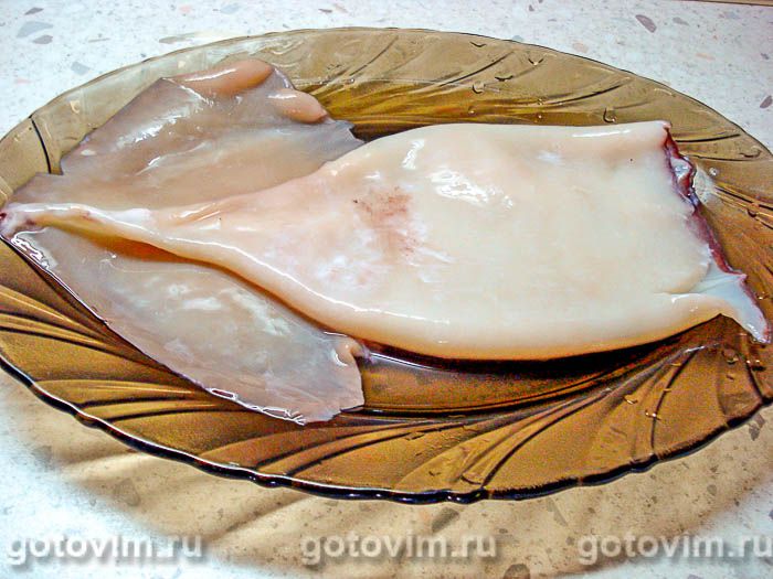Фотографии рецепта Блинные мешочки с начинкой кальмары по-строгановски, 01 Блинные мешочки с начинкой кальмары по-строгановски, Шаг 01