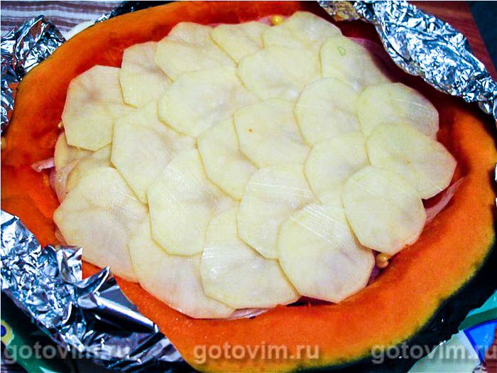 Фотографии рецепта Куриные окорочка, запеченные в тыкве, 04 Куриные окорочка, запеченные в тыкве, Шаг 04