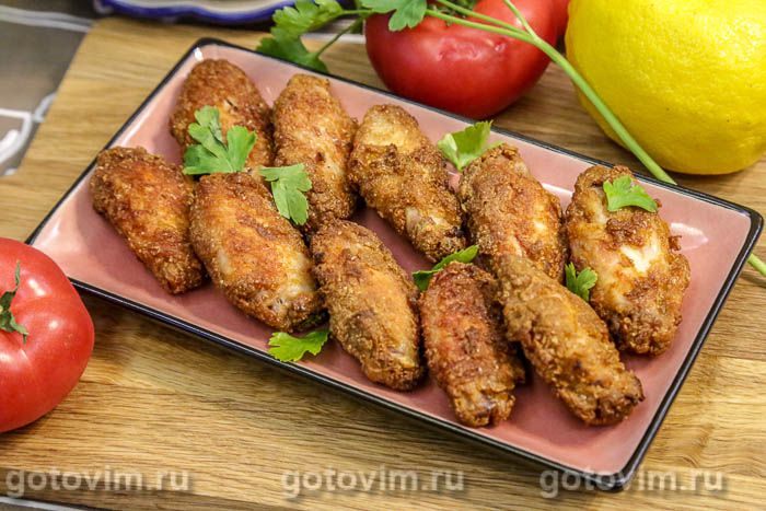 Куриные крылышки в панировке с разрыхлителем во фритюре. Фотография рецепта Куриные крылышки в панировке с разрыхлителем во фритюре. Фотография рецепта