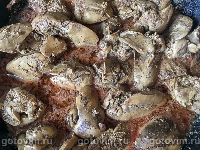 Фотографии рецепта Куриная печень с сыром, шпинатом и хреном, 02 Куриная печень с сыром, шпинатом и хреном, Шаг 02