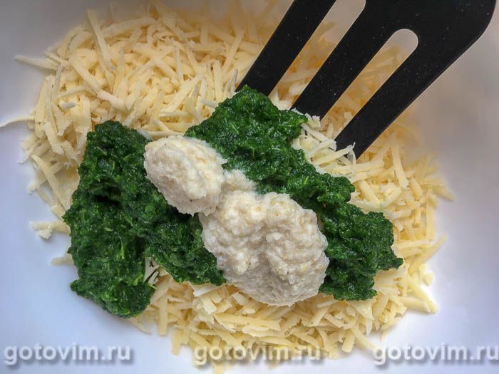 Фотографии рецепта Куриная печень с сыром, шпинатом и хреном, 04 Куриная печень с сыром, шпинатом и хреном, Шаг 04