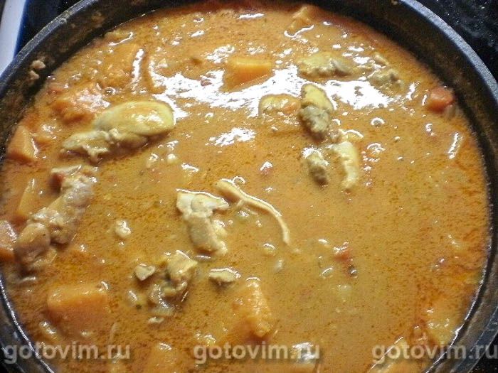 Фотографии рецепта Тушеная курицы с тыквой и арахисом по-африкански, 05 Тушеная курицы с тыквой и арахисом по-африкански, Шаг 05