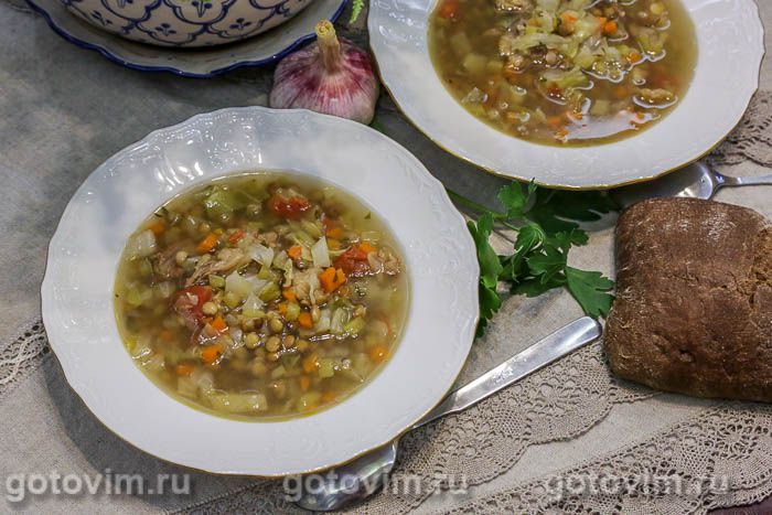 Мясной суп минестроне с чечевицей. Фотография рецепта Мясной суп минестроне с чечевицей. Фотография рецепта