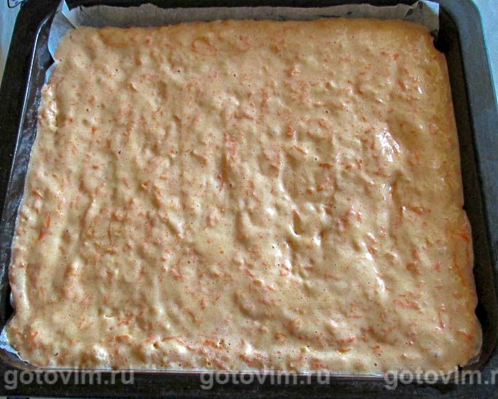 Фотографии рецепта Морковный бисквитный рулет с творожным кремом и мандарином, 07 Морковный бисквитный рулет с творожным кремом и мандарином, Шаг 07
