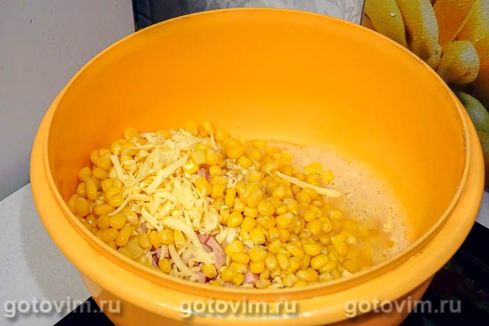 Фотографии рецепта Оладьи из кукурузы, ветчины и сыра, 03 Оладьи из кукурузы, ветчины и сыра, Шаг 03