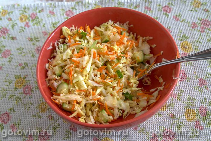 Фотографии рецепта Салат из молодой капусты и огурцов с куркумой (для шашлыка и гриля), 06 Салат из молодой капусты и огурцов с куркумой (для шашлыка и гриля), Шаг 06