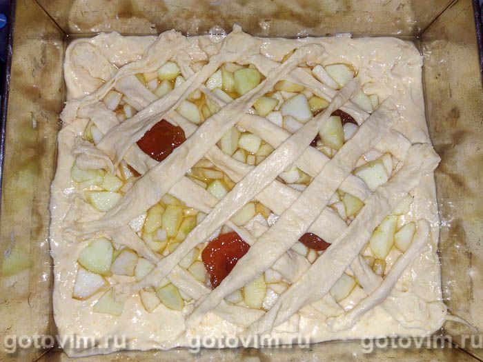 Фотографии рецепта Яблочный пирог из тыквенного теста (без яиц), 05 Яблочный пирог из тыквенного теста (без яиц), Шаг 05
