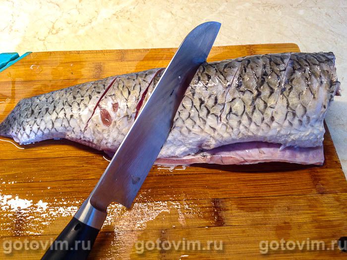 Фотографии рецепта Белый амур, запеченный с творожным сыром в фольге, 04 Белый амур, запеченный с творожным сыром в фольге, Шаг 04