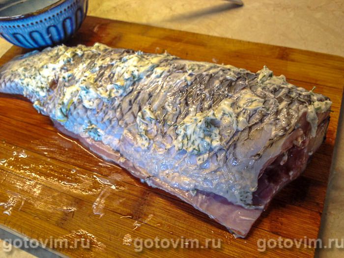 Фотографии рецепта Белый амур, запеченный с творожным сыром в фольге, 06 Белый амур, запеченный с творожным сыром в фольге, Шаг 06