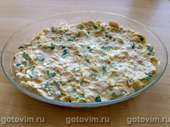 Фотографии рецепта Рваный пирог из лаваша с сыром, творогом и зеленью, 08 Рваный пирог из лаваша с сыром, творогом и зеленью, Шаг 08