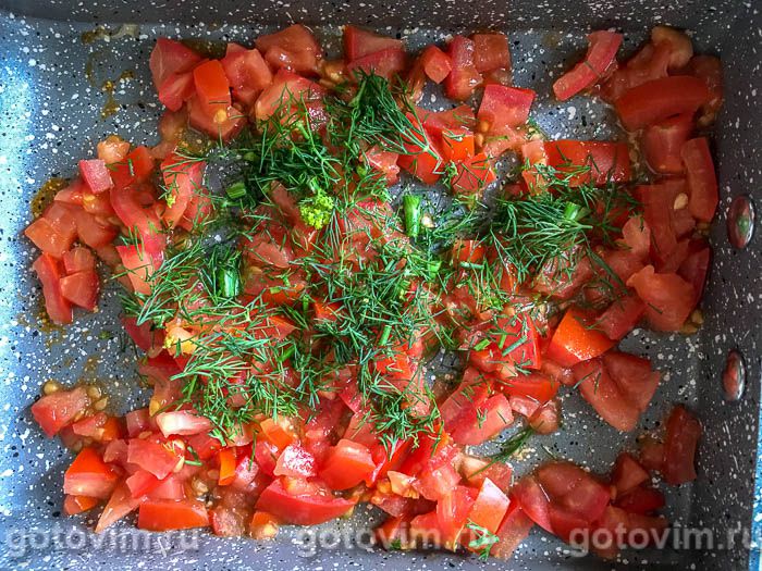 Фотографии рецепта Ржаные макароны с помидорами, укропом и плавленым сыром, 04 Ржаные макароны с помидорами, укропом и плавленым сыром, Шаг 04