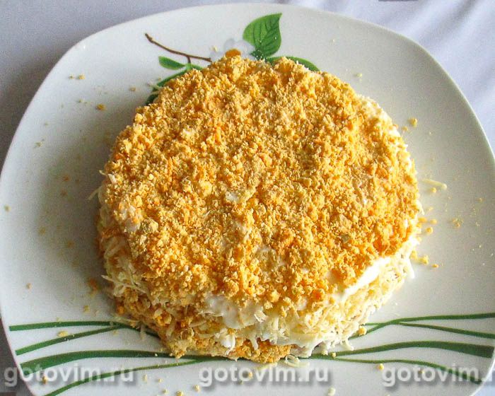 Фотографии рецепта Слоеный салат с курицей, ананасами, сыром и орехами, 05 Слоеный салат с курицей, ананасами, сыром и орехами, Шаг 05