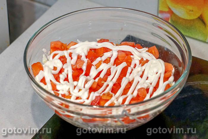 Фотографии рецепта Слоеный салат с копченой курицей и маком, 07 Слоеный салат с копченой курицей и маком, Шаг 07