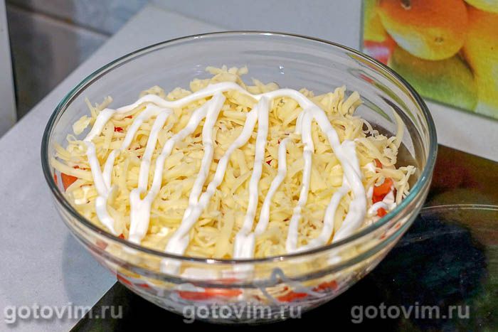 Фотографии рецепта Слоеный салат с копченой курицей и маком, 08 Слоеный салат с копченой курицей и маком, Шаг 08