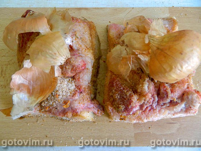 Фотографии рецепта Сало, варенное в пакете с луковой шелухой, 05 Сало, варенное в пакете с луковой шелухой, Шаг 05