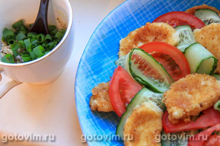 Фотографии рецепта Овощной салат с жареным сыром сулугуни, 08 Овощной салат с жареным сыром сулугуни, Шаг 08