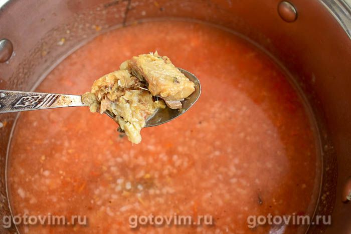 Фотографии рецепта Томатный суп с рисом и рыбными консервами, 06 Томатный суп с рисом и рыбными консервами, Шаг 06