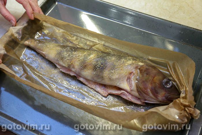 Фотографии рецепта Терпуг, запеченный целиком в духовке с лимоном и чесноком, 06 Терпуг, запеченный целиком в духовке с лимоном и чесноком, Шаг 06