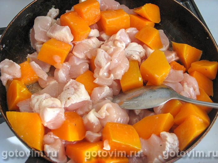 Фотографии рецепта Тыквенная каша с курицей, 05 Тыквенная каша с курицей, Шаг 05