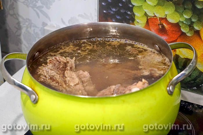 Фотографии рецепта Томатный суп с говядиной, пшеном и свежей капустой, 05 Томатный суп с говядиной, пшеном и свежей капустой, Шаг 05