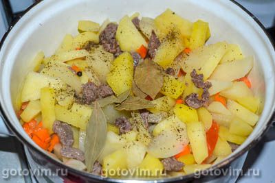 Фотографии рецепта Тушеный картофель с мясом и солеными огурцами, 04 Тушеный картофель с мясом и солеными огурцами, Шаг 04