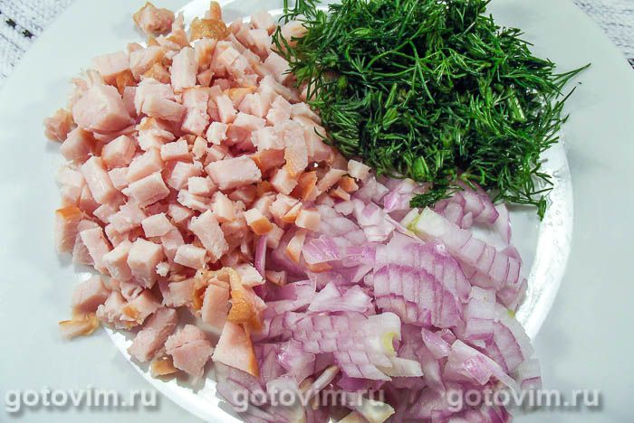 Фотографии рецепта Творожные маффины с копчёной курицей и луком, 03 Творожные маффины с копчёной курицей и луком, Шаг 03