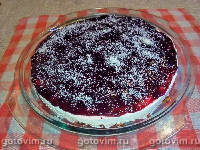 Фотографии рецепта Торт из творога без выпечки с ягодами, миндалем и кукурузными хлопьями, 07 Торт из творога без выпечки с ягодами, миндалем и кукурузными хлопьями, Шаг 07