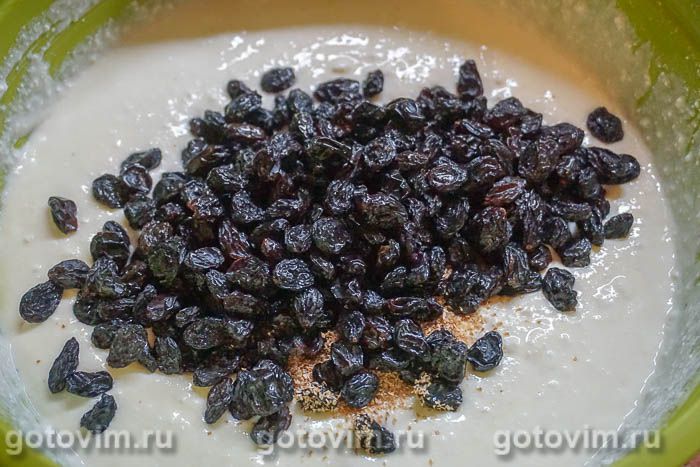 Фотографии рецепта Творожная запеканка с персиками и изюмом, 06 Творожная запеканка с персиками и изюмом, Шаг 06