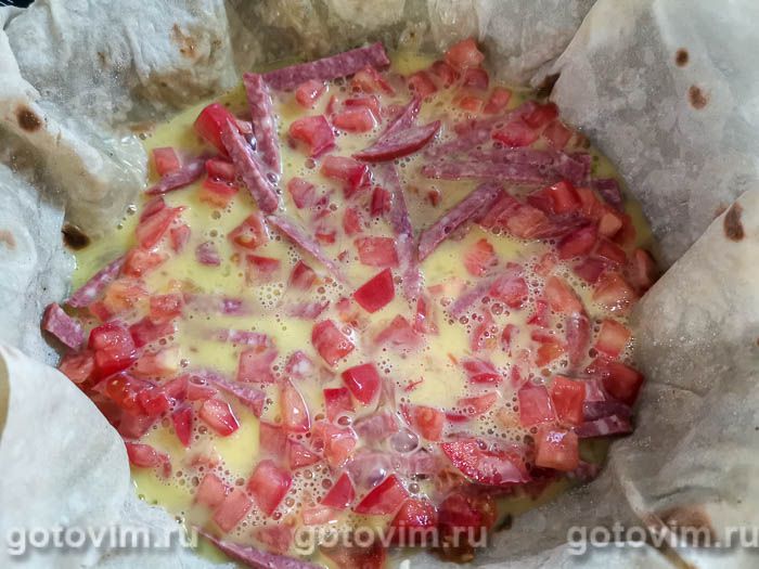 Фотографии рецепта Конвертик из лаваша с колбасой, сыром и яйцом на сковороде, 06 Конвертик из лаваша с колбасой, сыром и яйцом на сковороде, Шаг 06