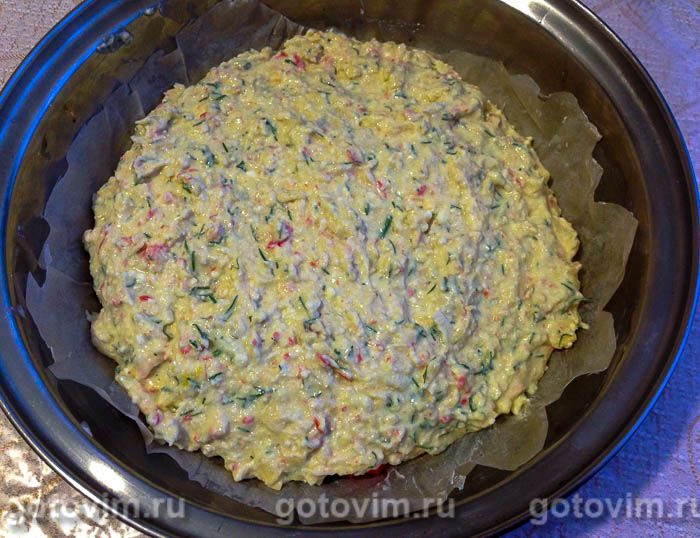 Фотографии рецепта Творожно-сырная запеканка с крабовыми палочками, 05 Творожно-сырная запеканка с крабовыми палочками, Шаг 05