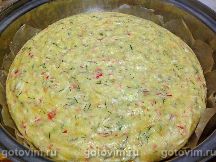 Фотографии рецепта Творожно-сырная запеканка с крабовыми палочками, 06 Творожно-сырная запеканка с крабовыми палочками, Шаг 06