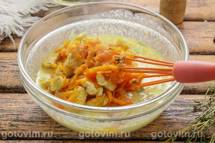 Фотографии рецепта Запеканка с курицей, тыквой и творогом, 05 Запеканка с курицей, тыквой и творогом, Шаг 05