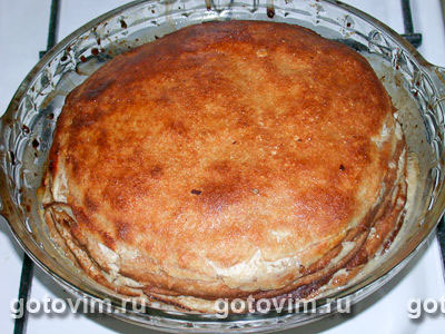 Блинчатый пирог с творожно ореховой начинкой