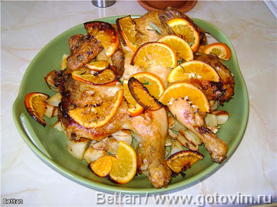 Курица с розмарином, чесноком и апельсинами