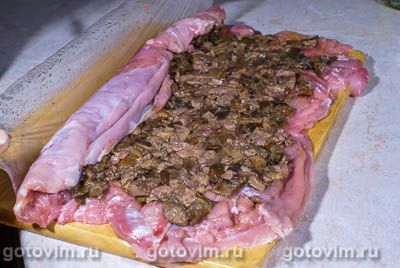 Рулет из кролика с грибами и печенью Рулет из кролика с грибами и печенью