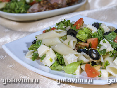 Макаронный салат с брынзой и маслинами. Фото-рецепт