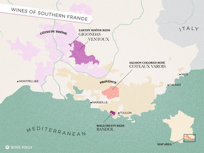 Карта южных виноградников Франции
