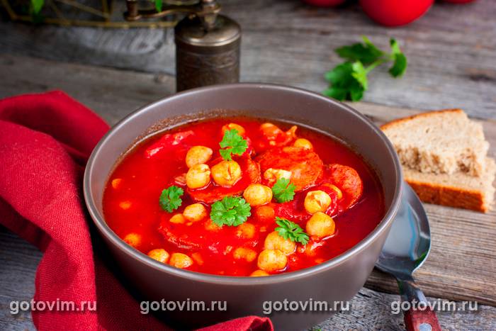 Томатный суп с нутом и чорризо Томатный суп с нутом и чорризо