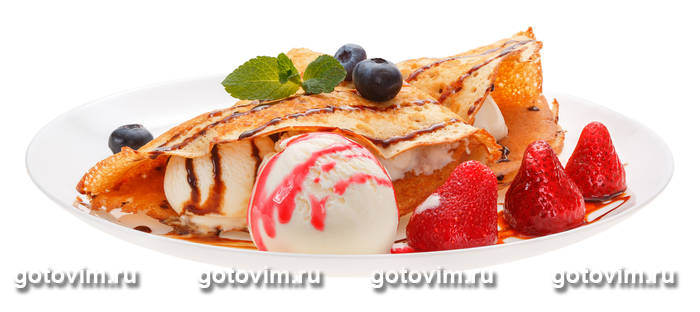 Блины с клубникой и мороженым Блины с клубникой и мороженым