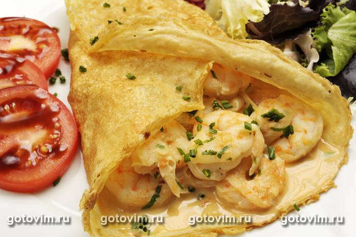 Блины с креветками в сырном соусе Блины с креветками в сырном соусе