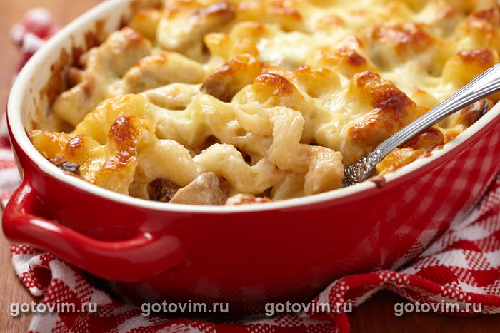 Запеканка из макарон с грибами и курицей Запеканка из макарон с грибами и курицей