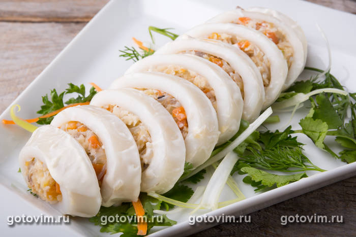 Кальмар, фаршированный рисом и тыквой Кальмар, фаршированный рисом и тыквой