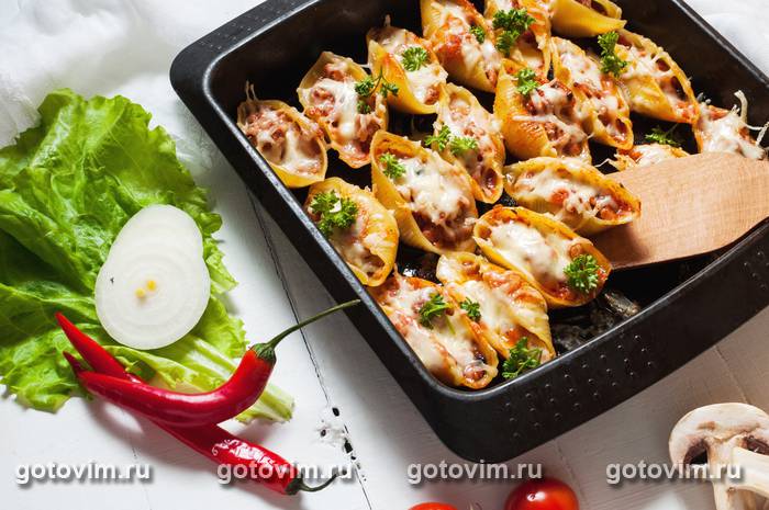 Конкильони, фаршированные крабовым мясом Конкильони, фаршированные крабовым мясом
