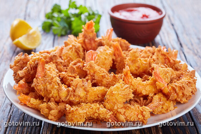 Креветки в панировке из кукурузной муки и панко Креветки в панировке из кукурузной муки и панко