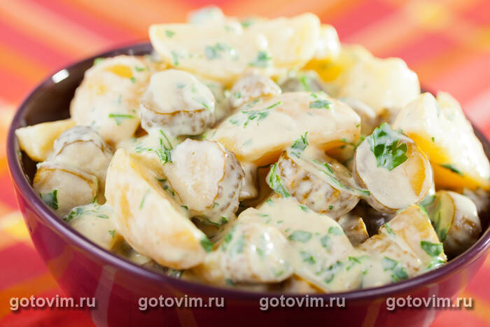Картофельный салат с маринованными огурцами и кефирной заправкой Картофельный салат с маринованными огурцами и кефирной заправкой