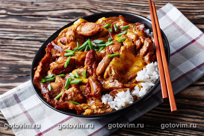 Оякодон - японский омлет с рисом и курицей Оякодон - японский омлет с рисом и курицей