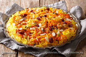 Иранский свадебный  плов с соусом хареш из баранины и персиков (Javaher Polow - Jeweled Rice)